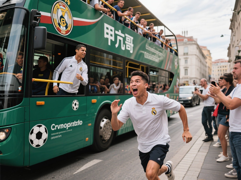 甲亢哥狂追公交车C罗,全程实力诠释铁粉热情 事情的起因据说是某天国际足球巨星C罗在访